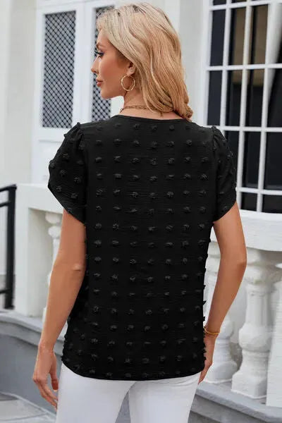 Swiss Dot Round Neck Short Sleeve T-Shirt Women's T-Shirts - Tophatter Daily Deals