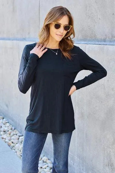 Basic Bae Full Size Round Neck Long Sleeve Top Blouses - Tophatter Daily Deals