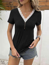 Lace Trim V-Neck Short Sleeve Blouse Women's T-Shirts - Tophatter Daily Deals