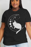 Simply Love Full Size Cat Moon Graphic Cotton Tee Black Women's T-Shirts - Tophatter Daily Deals