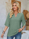 Eyelet Notched Half Sleeve T-Shirt Sage Women's T-Shirts - Tophatter Daily Deals