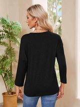 Round Neck Long Sleeve Drop Shoulder Blouse Blouses - Tophatter Daily Deals