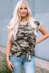 Camouflage Print Round Neck Tie Hem Tee Green Camouflage Women's T-Shirts - Tophatter Daily Deals