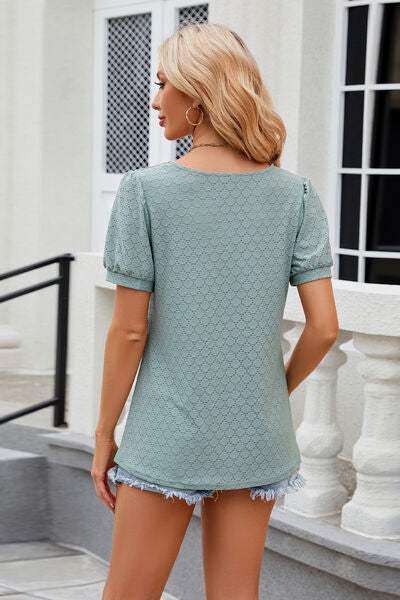 Eyelet Short Sleeve T-Shirt Women's T-Shirts - Tophatter Daily Deals