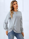 Ruched Detail Round Neck T-Shirt Women's T-Shirts - Tophatter Daily Deals