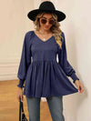 V-Neck Lantern Sleeve Blouse Blouses - Tophatter Daily Deals