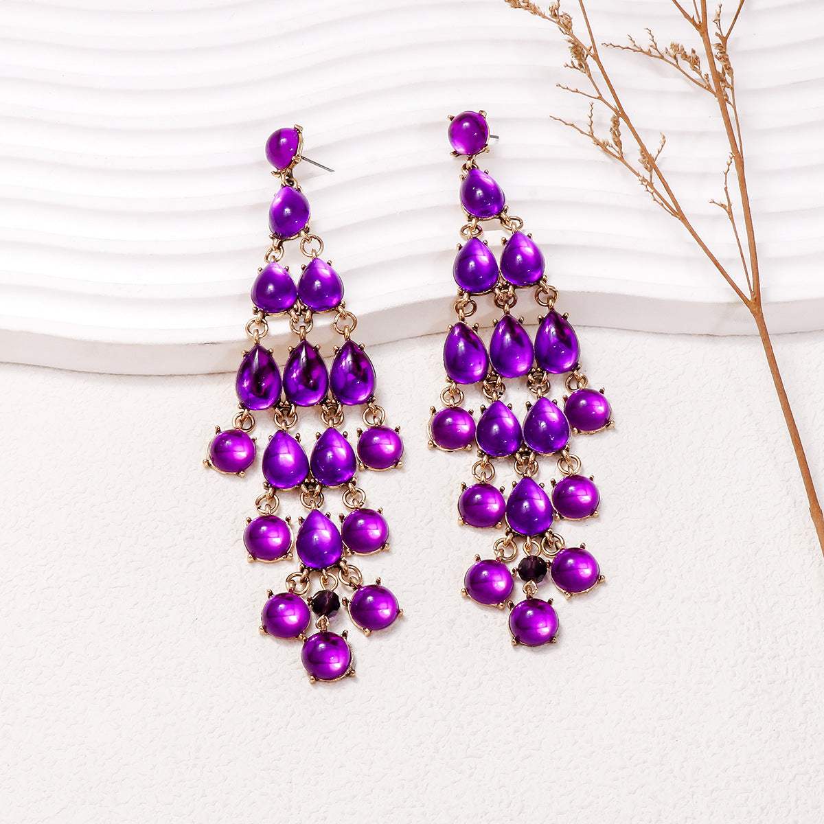 Alloy & Rhinestone Teardrop Earrings Purple One Size Earrings - Tophatter Daily Deals