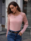 Lace Trim Round Neck Raglan Sleeve Tee Women's T-Shirts - Tophatter Daily Deals