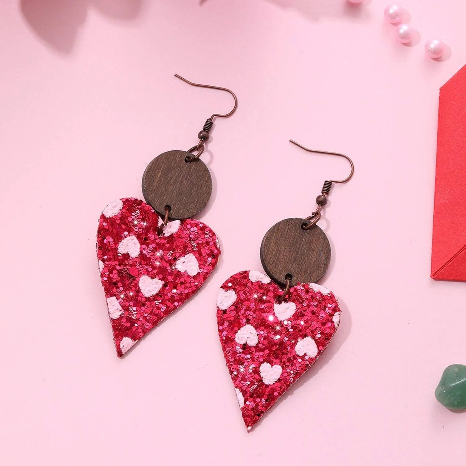 PU Leather Iron Hook Sequin Heart Earrings Earrings - Tophatter Daily Deals