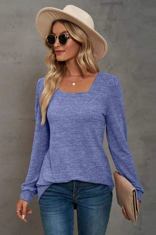 Square Neck Puff Sleeve T-Shirt Women's T-Shirts - Tophatter Daily Deals