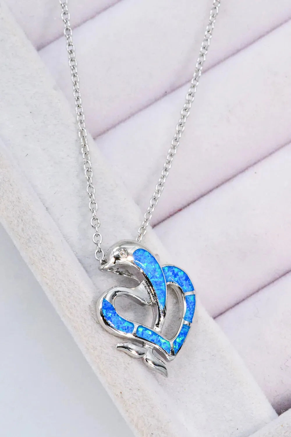 Opal Dolphin Heart Chain-Link Necklace Opal - Tophatter Daily Deals