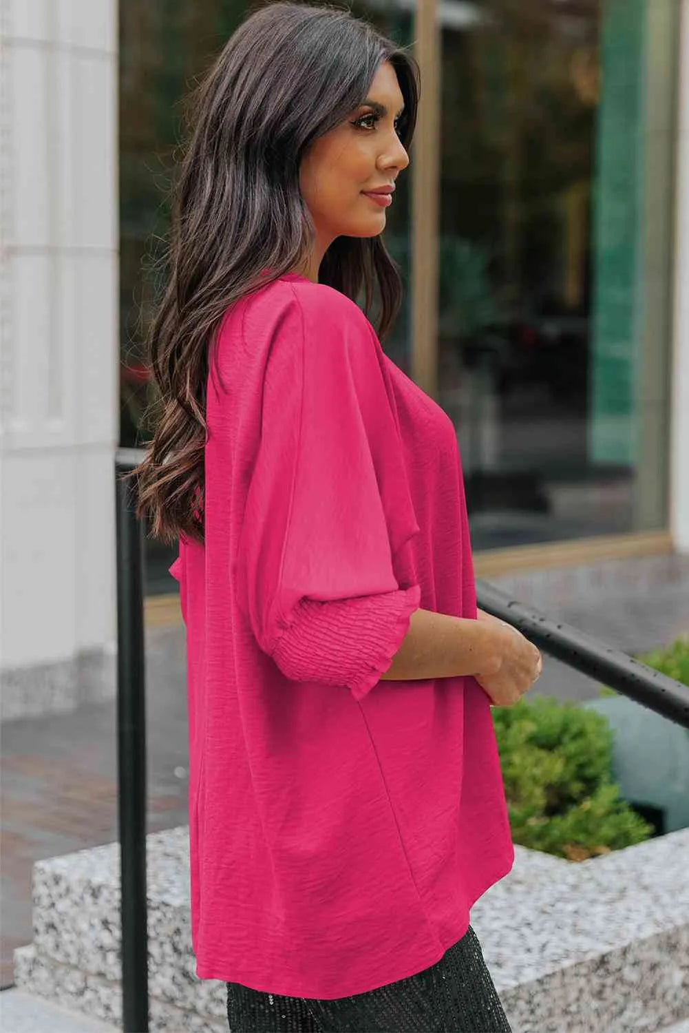 Round Neck Dolman Sleeve Textured Blouse Blouses - Tophatter Daily Deals