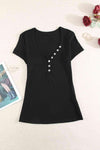 Buttoned Short Sleeve Tee Shirt Black Women's T-Shirts - Tophatter Daily Deals