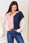 Heimish Full Size Solid Color Block Contrast Top Pink Blue Blouses - Tophatter Daily Deals