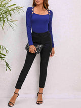 Decorative Button Long Sleeve Top Blouses - Tophatter Daily Deals