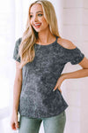 Acid Wash Cold-Shoulder T-Shirt Women's T-Shirts - Tophatter Daily Deals