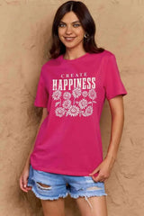 Simply Love Full Size CREATE HAPPINESS Graphic Cotton T-Shirt Deep Rose Women's T-Shirts - Tophatter Daily Deals