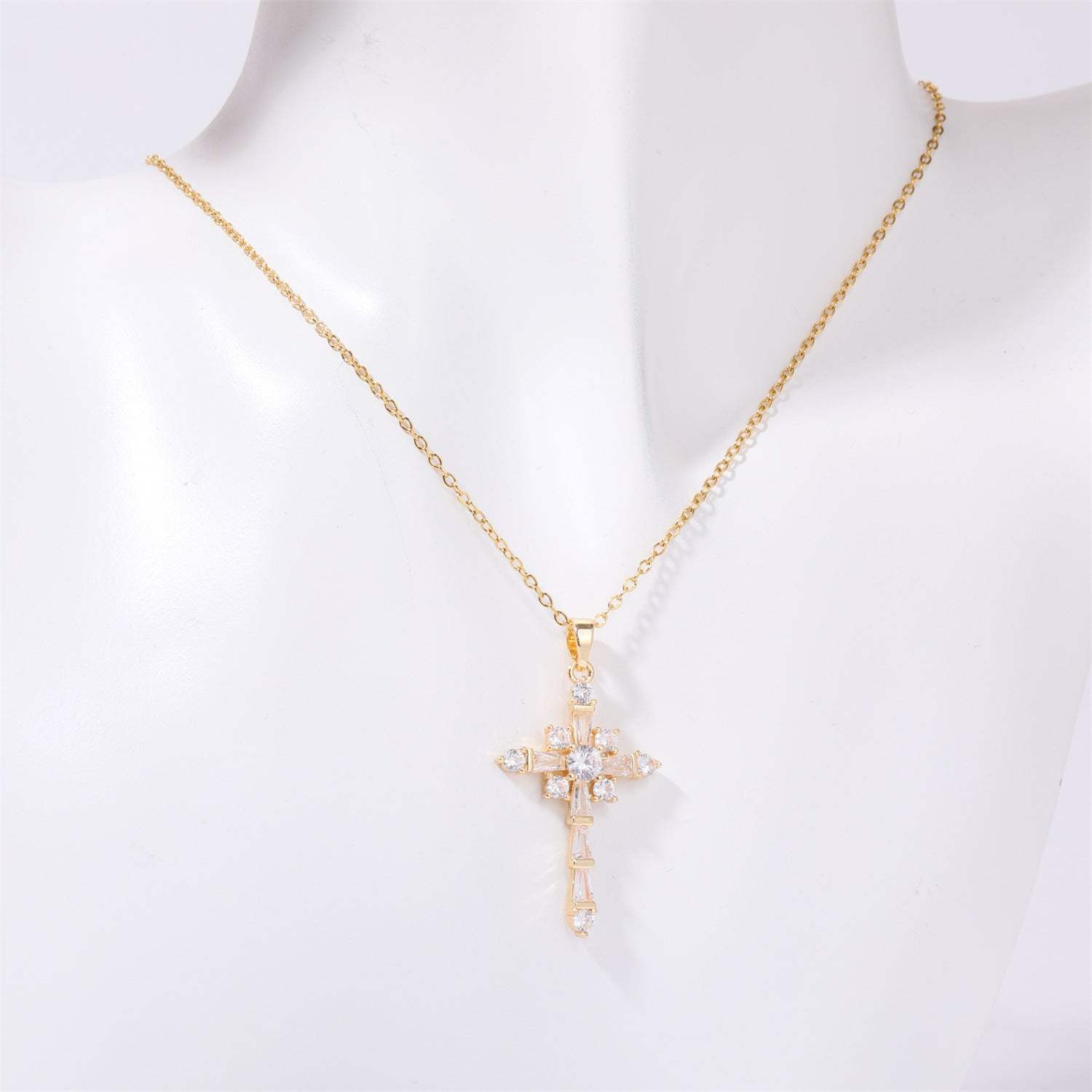 Stainless Steel Inlaid Zircon Cross Necklace Style E One Size Necklaces - Tophatter Daily Deals