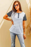 Striped Short Sleeve Henley T-Shirt Women's T-Shirts - Tophatter Daily Deals