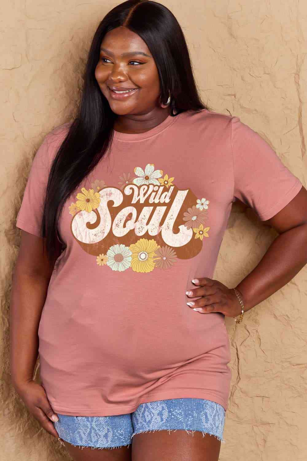 Simply Love Full Size WILD SOUL Graphic Cotton T-Shirt Women's T-Shirts - Tophatter Daily Deals