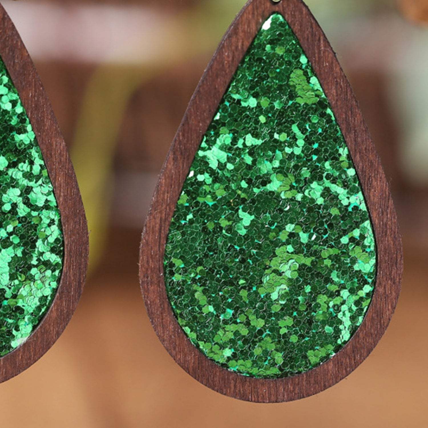 Sequin Wood Teardrop Earrings Earrings - Tophatter Daily Deals