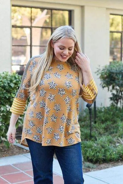 Celeste Design Full Size Leopard Star Contrast Top Blouses - Tophatter Daily Deals