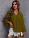 Crochet Tassel Tie Neck Long Sleeve Blouse Moss Blouses - Tophatter Daily Deals