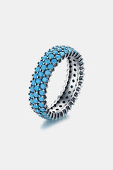 925 Sterling Silver Triple Row Artificial Turquoise Ring Sky Blue Rings - Tophatter Daily Deals