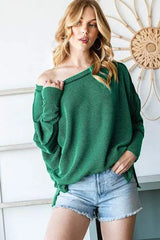 Reborn J Exposed Seam Lantern Sleeve Top Blouses - Tophatter Daily Deals