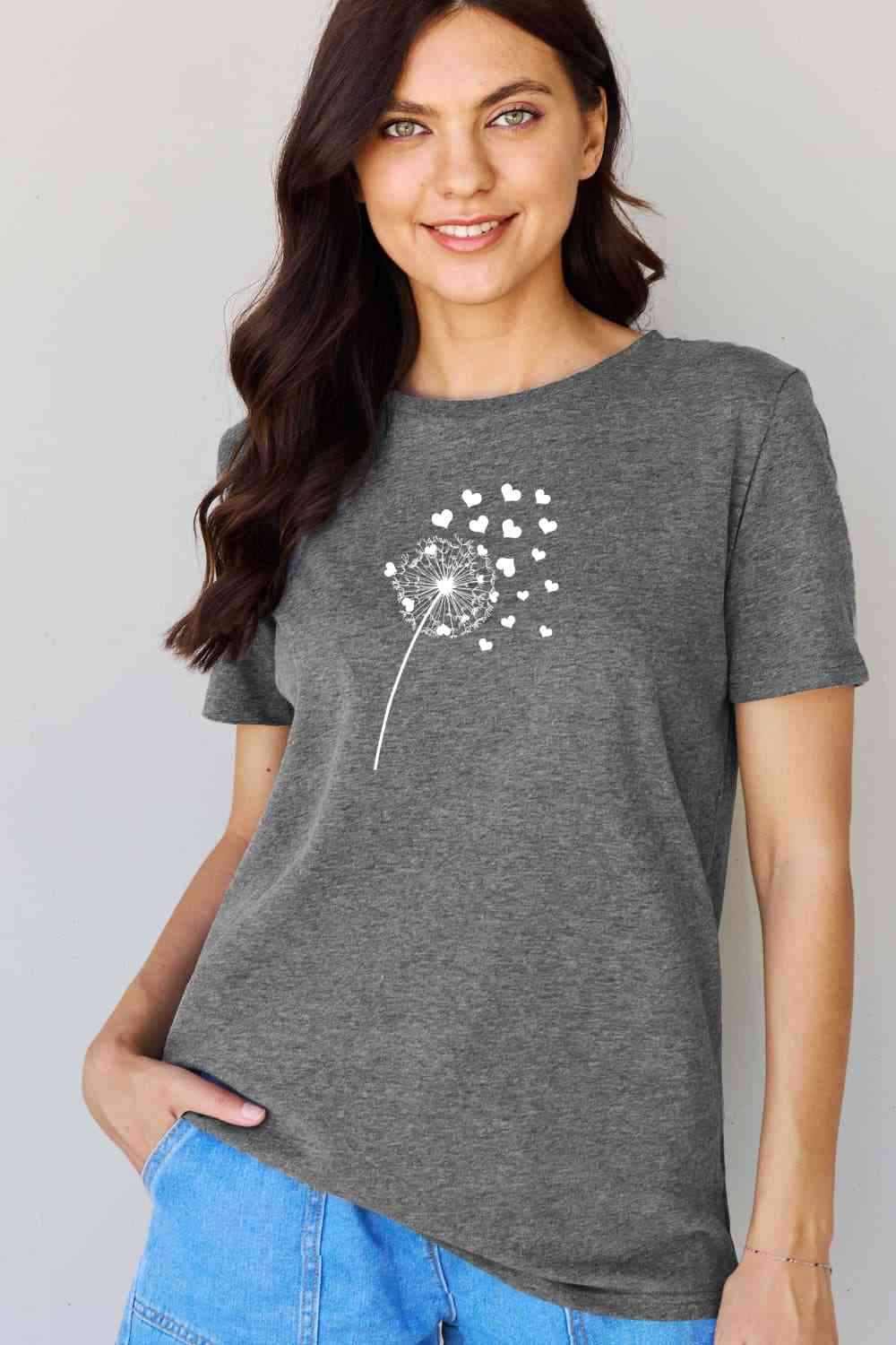 Simply Love Full Size Dandelion Heart Graphic Cotton T-Shirt Women's T-Shirts - Tophatter Daily Deals