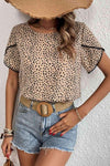 Printed Pom Pom Detail Petal Sleeve Round Neck Blouse Blouses - Tophatter Daily Deals