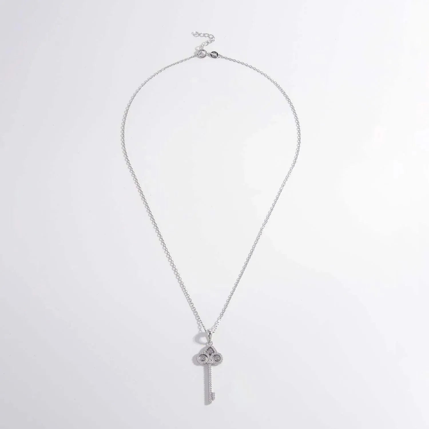 925 Sterling Silver Inlaid Zircon Key Shape Necklace Necklaces - Tophatter Daily Deals