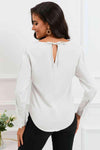 Cowl Neck Dropped Shoulder Long Sleeve Back Tie Blouse Blouses - Tophatter Daily Deals