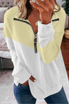 Contrast Zip-Up Collared Neck Dropped Shoulder Blouse Pastel Yellow Blouses - Tophatter Daily Deals