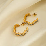 Stainless Steel Inlaid Zircon C-Hoop Earrings Earrings - Tophatter Daily Deals