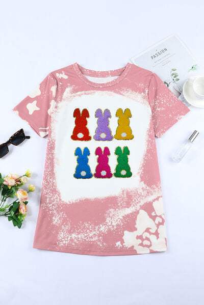 Rabbit Round Neck Short Sleeve T-Shirt Women's T-Shirts - Tophatter Daily Deals