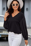 Waffle -Knit V-Neck Long Sleeve Blouse Blouses - Tophatter Daily Deals