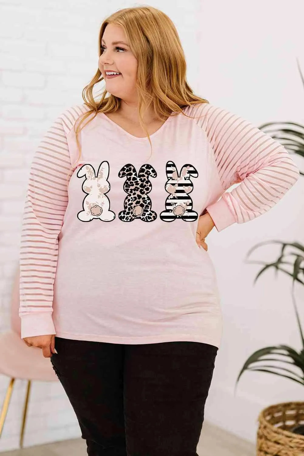 Plus Size Rabbit Graphic Long Raglan Sleeve Easter Tee Women's T-Shirts - Tophatter Daily Deals