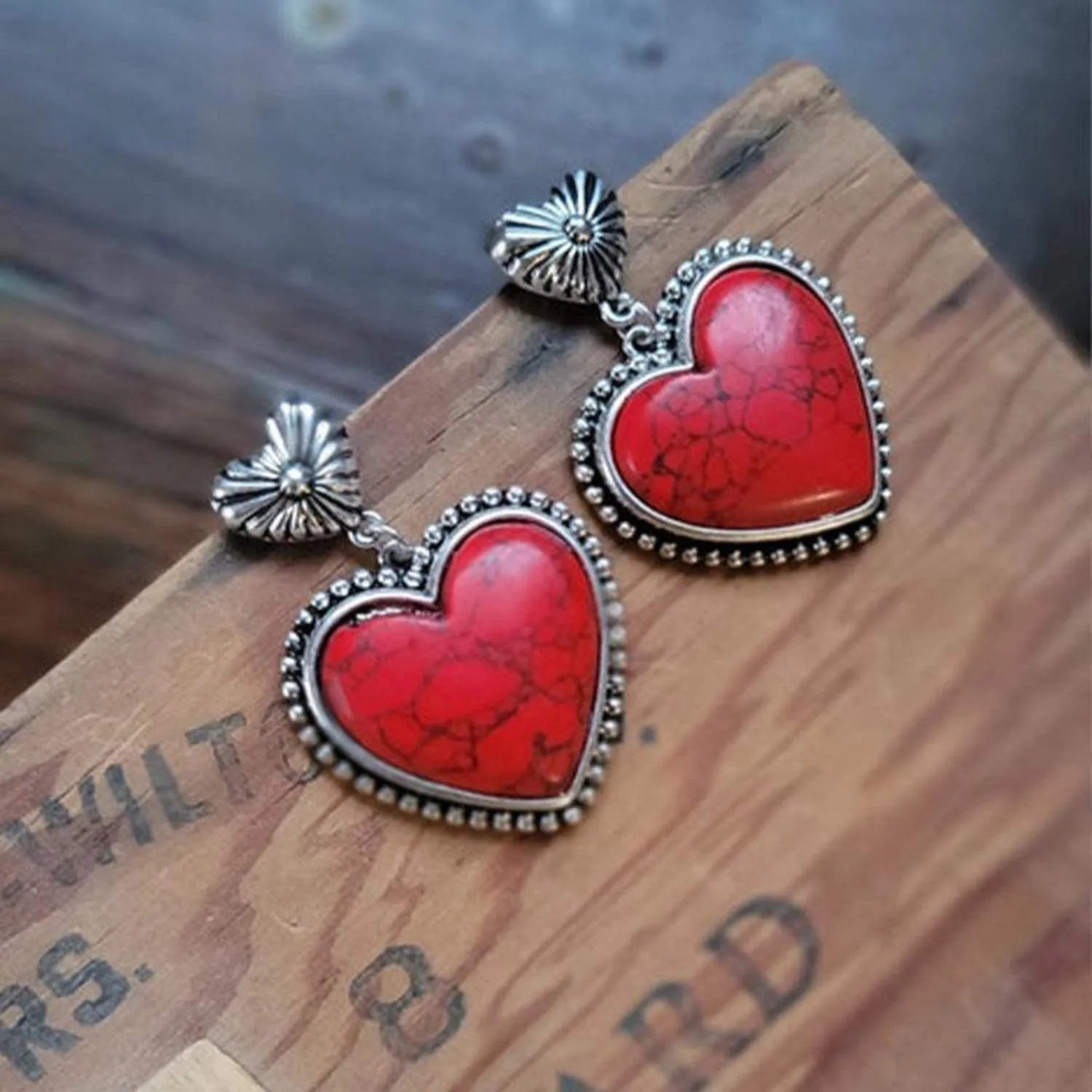 Artificial Turquoise Alloy Heart Dangle Earrings Deep Red One Size Earrings - Tophatter Daily Deals