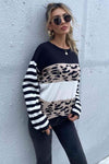 Mixed Print Color Block Knitted Pullover Blouses - Tophatter Daily Deals