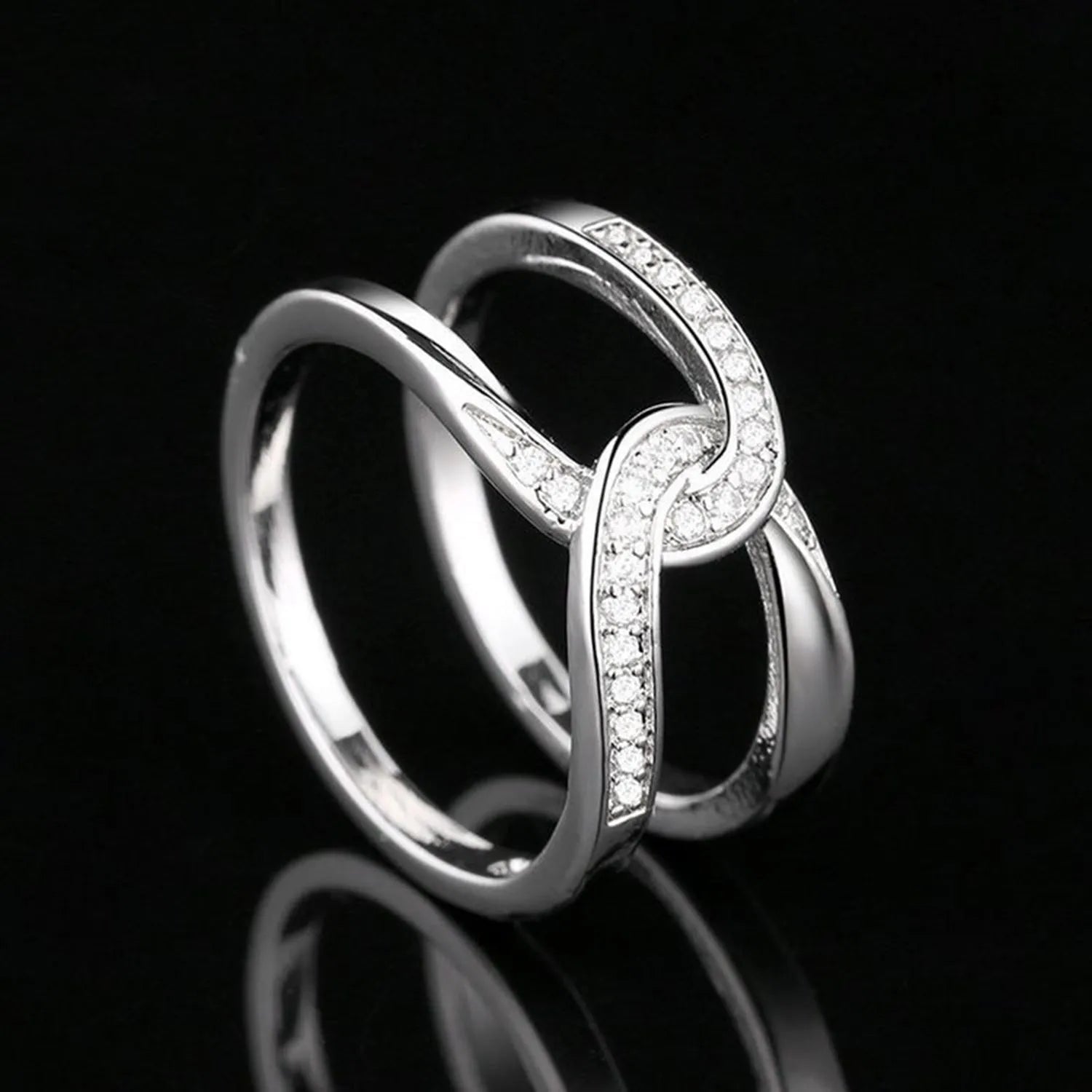 Twisted Inlaid Zircon Double-layered Ring Rings - Tophatter Daily Deals