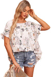 Floral Boat Neck Flounce Sleeve Blouse Blouses - Tophatter Daily Deals