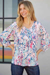 Printed Round Neck Balloon Sleeve Blouse - Tophatter Deals