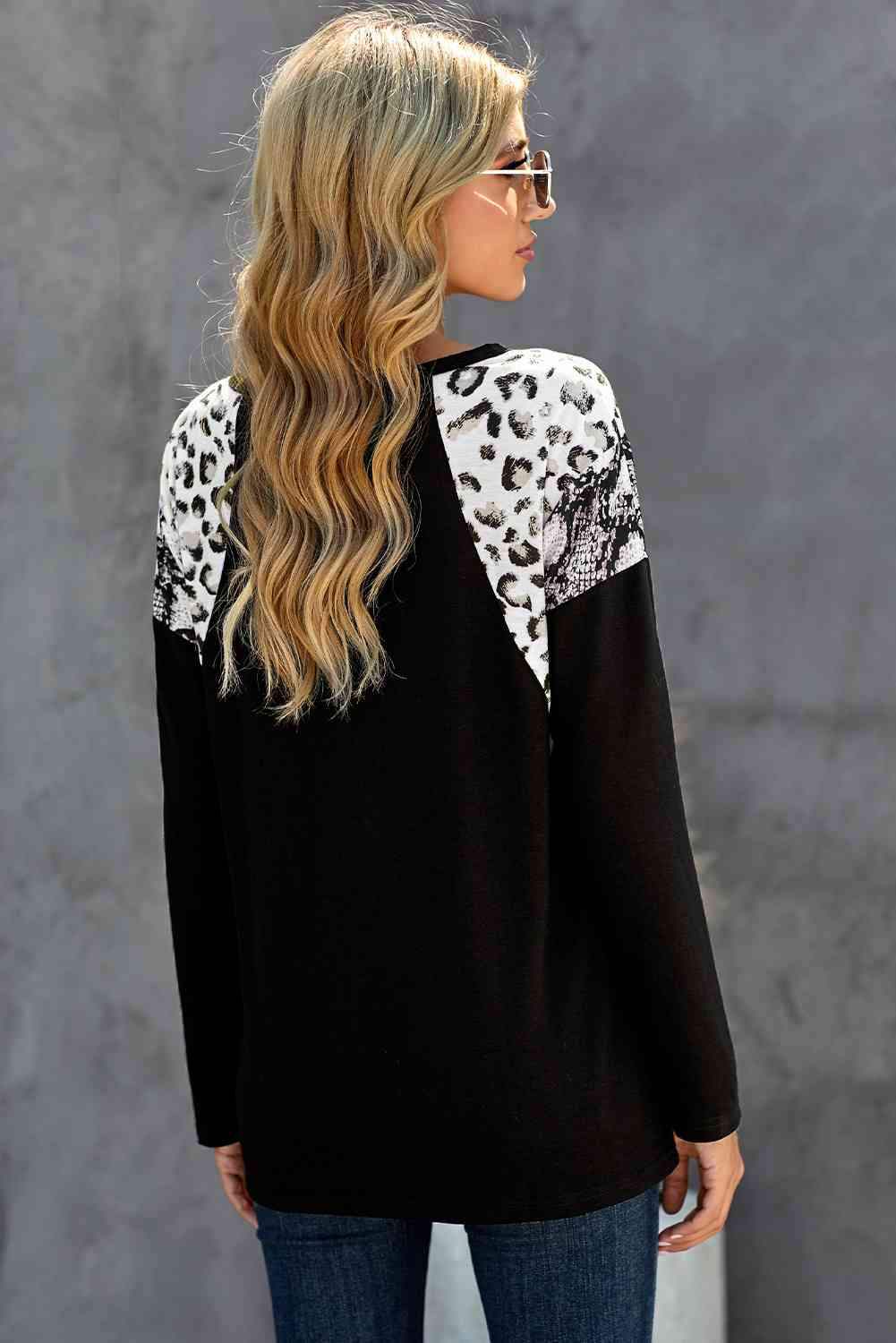 Leopard Snakeskin Print Dropped Shoulder Top Women's T-Shirts - Tophatter Daily Deals