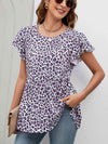 Leopard Round Neck Flutter Sleeve Babydoll Blouse Blouses - Tophatter Daily Deals