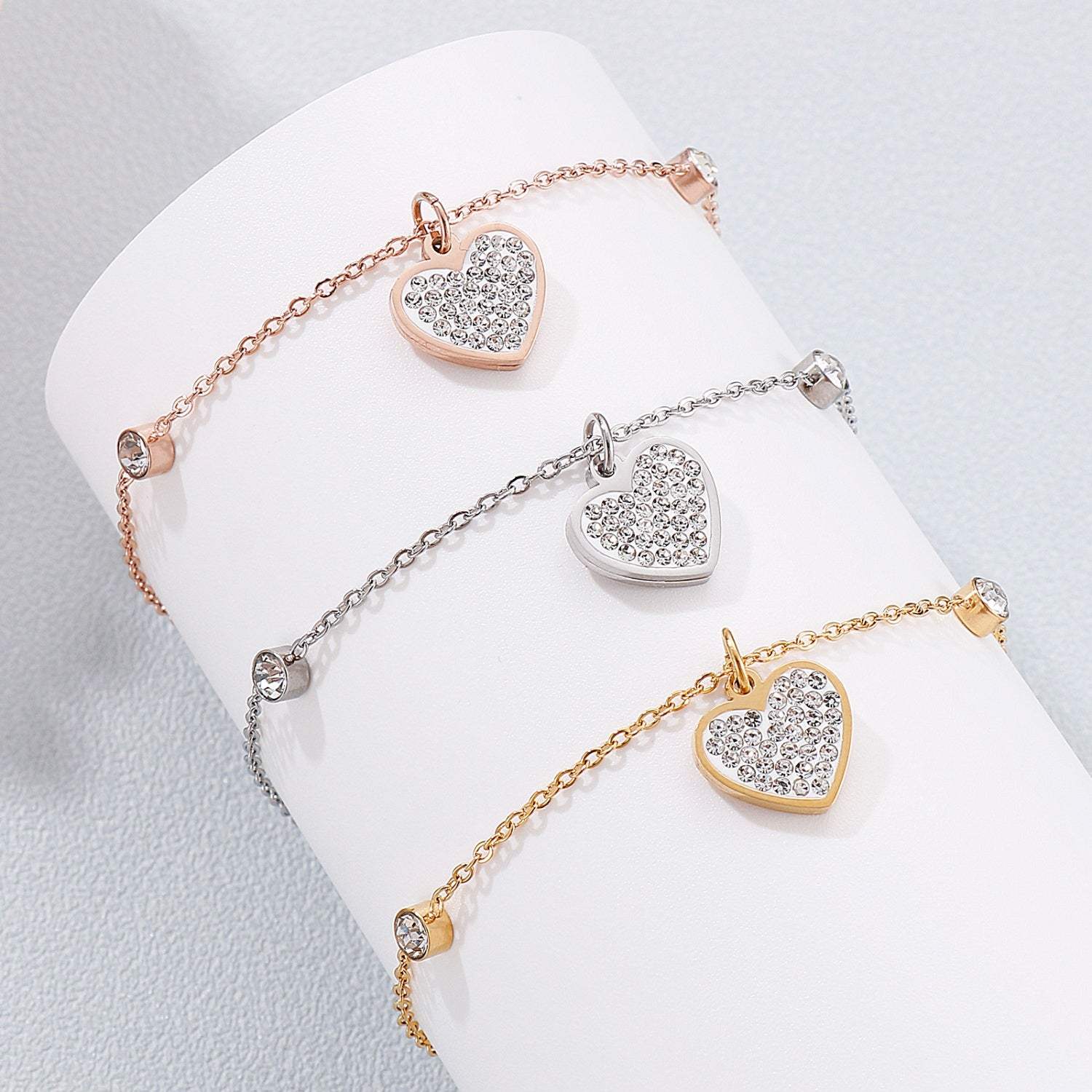 Inlaid Rhinestone Titanium Steel Heart Bracelet Bracelets - Tophatter Daily Deals