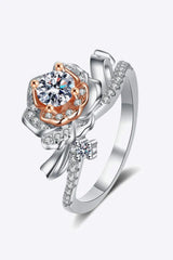 925 Sterling Silver Rose-Shaped Moissanite Ring Rose Moissanite - Tophatter Daily Deals