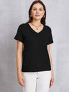 V-Neck Short Sleeve T-Shirt Black Women's T-Shirts - Tophatter Daily Deals