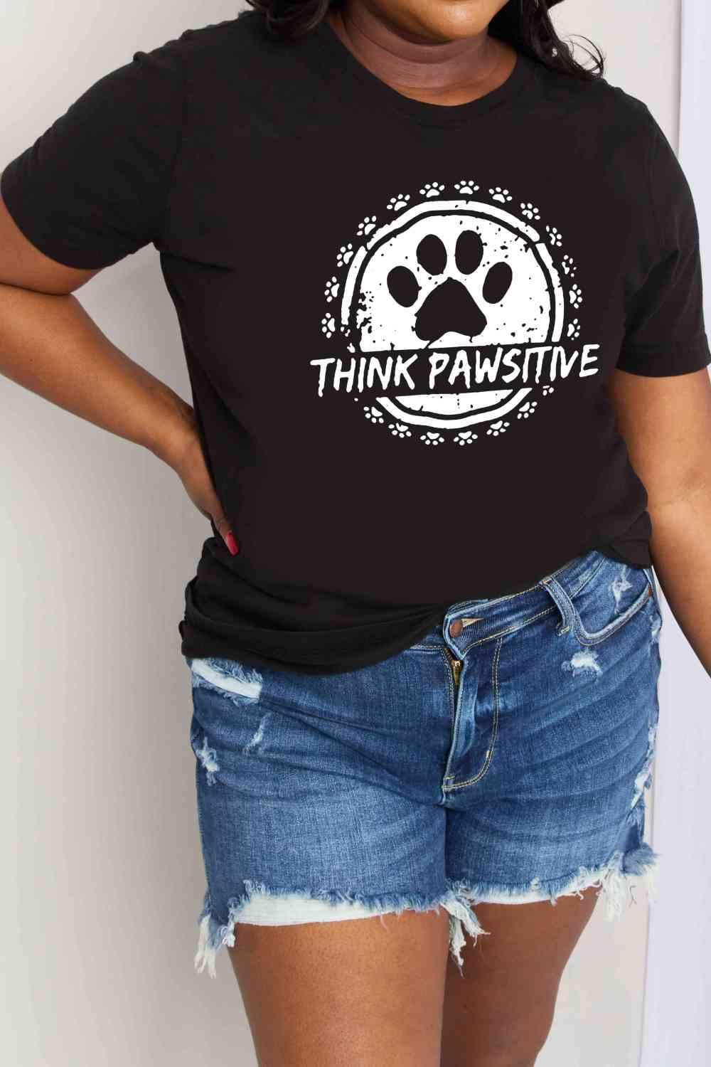 Simply Love Simply Love Full Size THINK PAWSITIVE Graphic Cotton Tee Women's T-Shirts - Tophatter Daily Deals