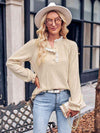 Half-Snap Lace Trim Top Blouses - Tophatter Daily Deals